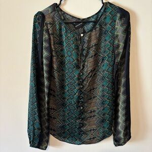 Central Park West Geometric Print Long-Sleeve Blouse Size XS
